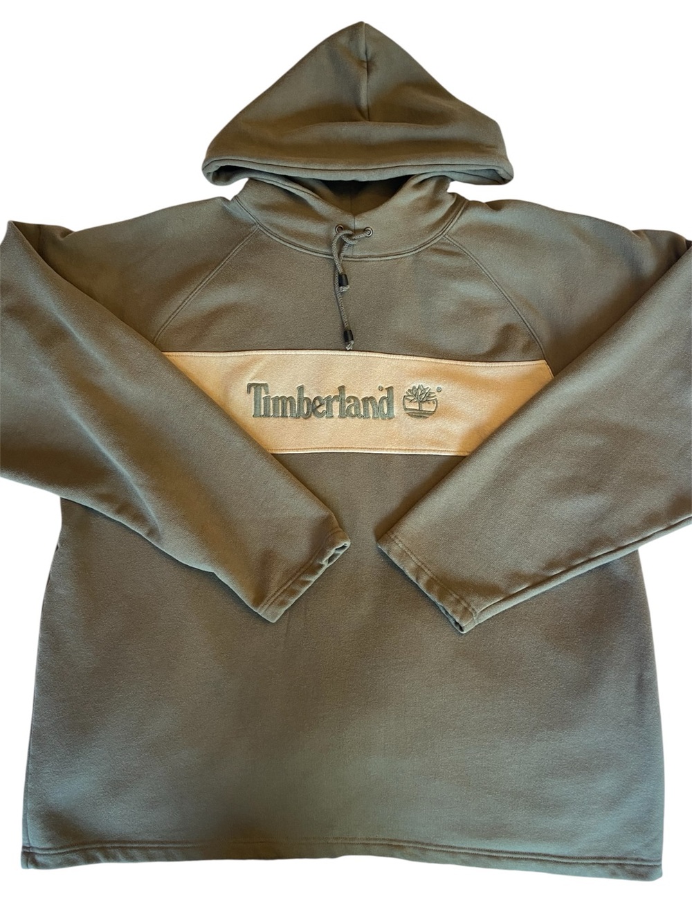 Vintage Y2K Timberland Hoodie – XXL, olive green/tan color, embroidered logo